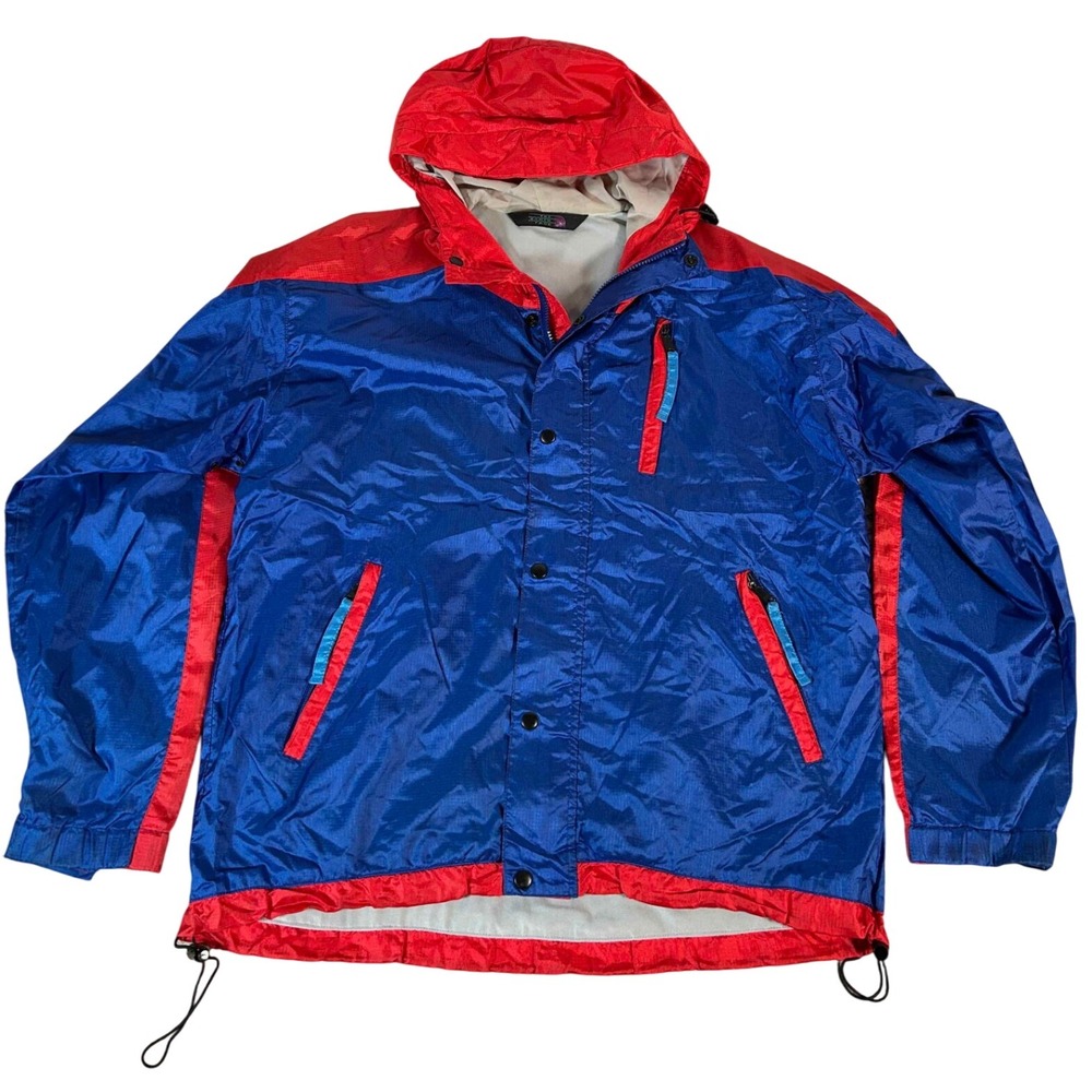 Vintage The North Face Jacket Blue Red Full Zip Hooded Windbreaker Lightweight L